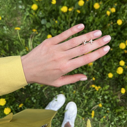 Серьги-пусеты "Самолетик" в желтом золоте с06697 4