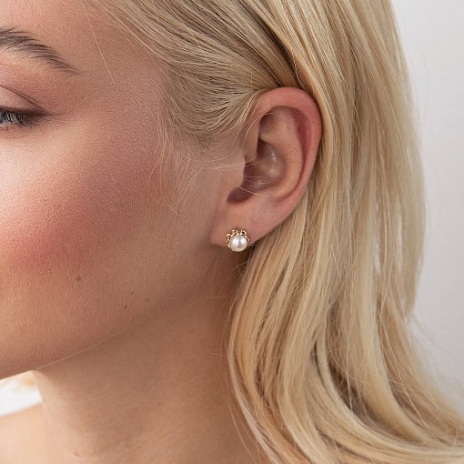 Золотые серьги - пусеты с жемчугом с07578 2