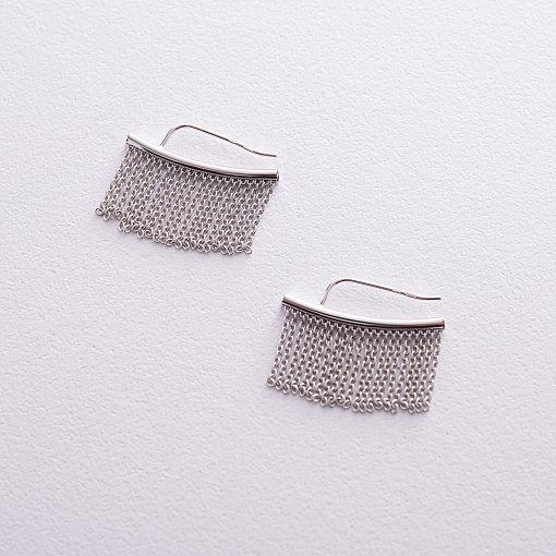 Серьги - клаймберы "Камилла" с цепочками (белое золото) с08183 3