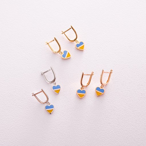 Серьги "С Украиной в сердце" в красном золоте (голубая и желтая эмаль) с08098 5