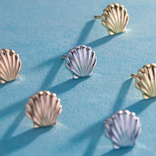 Серьги - пусеты "Ракушки" в желтом золоте с08464 8