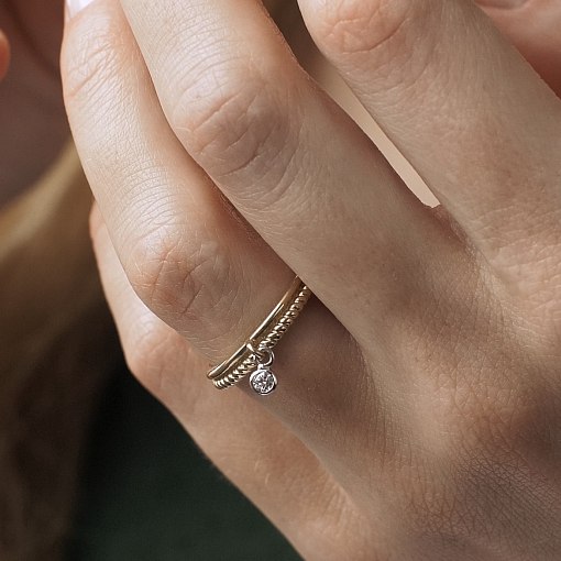 Каблучка з фіанітом в жовтому золоті к06638 6