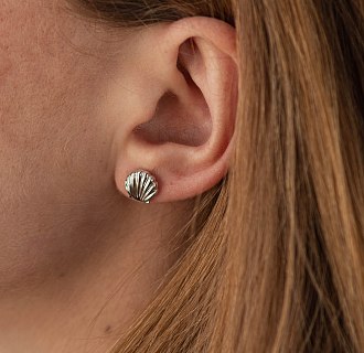 Серьги - пусеты "Ракушки" в белом золоте с08471 №9