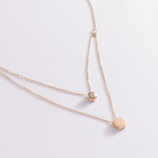 Колье "Маленький круг" с одним фианитом (желтое золото) кол01563 4