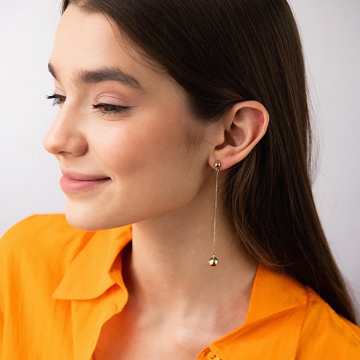 Серьги - пусеты "Margo" с шариками на цепочке (желтое золото) с08240 5