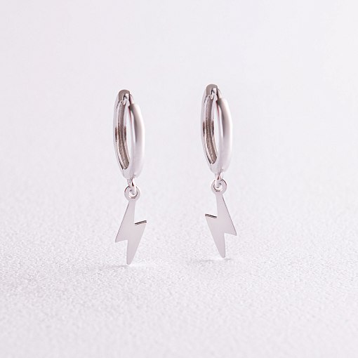 Серьги - кольца "Молнии" в белом золоте с08048