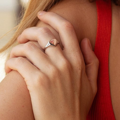 Кольцо "Сердечко" в белом золоте (возможна гравировка) к07572 3