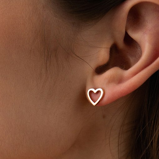 Серьги - пусеты "Сердечки" в желтом золоте с08171 4