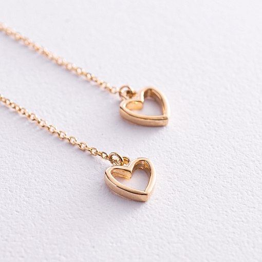 Серьги - протяжки "Сердечки" в желтом золоте с07944 3