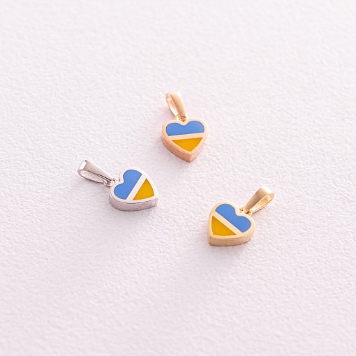 Кулон "С Украиной в сердце" в белом золоте (голубая и желтая эмаль) п03741 3