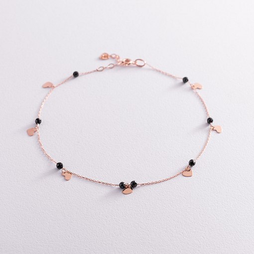 Золотой браслет "Сердечки" на ногу (фианиты) б04882