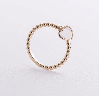 Шариковое золотое кольцо "Сердечко" с перламутром к07950 №5
