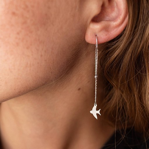 Серьги - протяжки "Ласточки" в белом золоте с08046 2