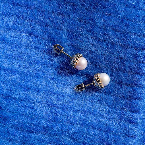 Золотые серьги - пусеты с жемчугом с07579 4