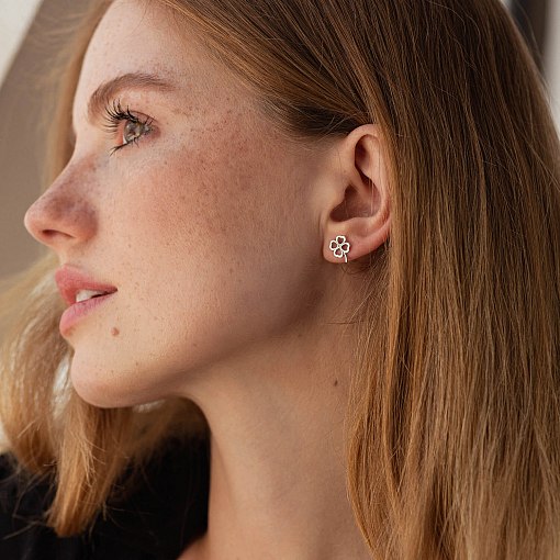 Серьги - пусеты "Клевер" в белом золоте с08276 5