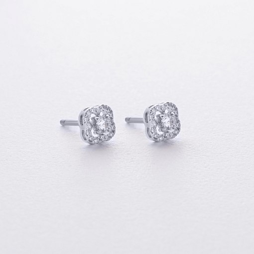 Серьги - пусеты "Клевер" с фианитами (белое золото) с09175