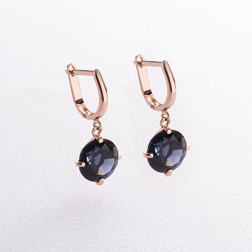 Золотые серьги "Влечение" с синт. топазом с08573 3