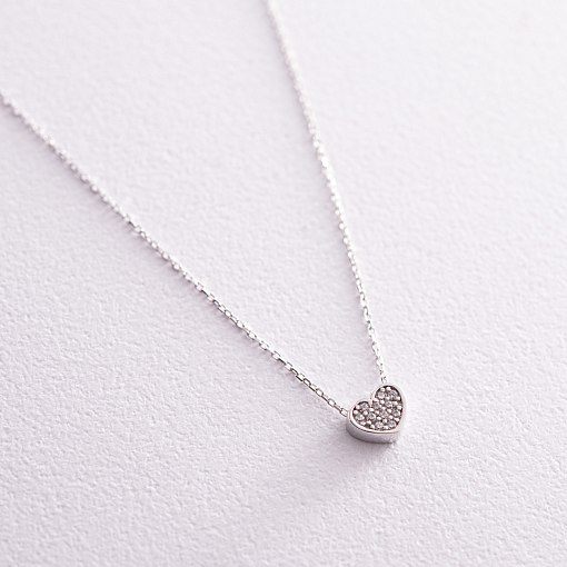Колье "Сердечко" с фианитами (белое золото) кол02291 3