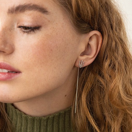 Серьги - протяжки "Герб Украины - Тризуб" (белое золото) с08094 4