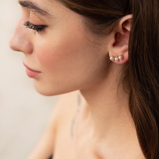 Серьги - пусеты "Джейн" в желтом золоте с жемчугом с08060 5