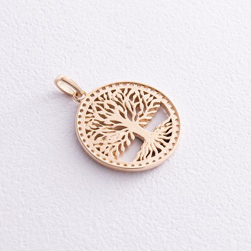 Кулон "Древо жизни" с фианитами (желтое золото) п03805 4