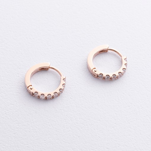 Серьги - кольца с фианитами (красное золото) с09088 3