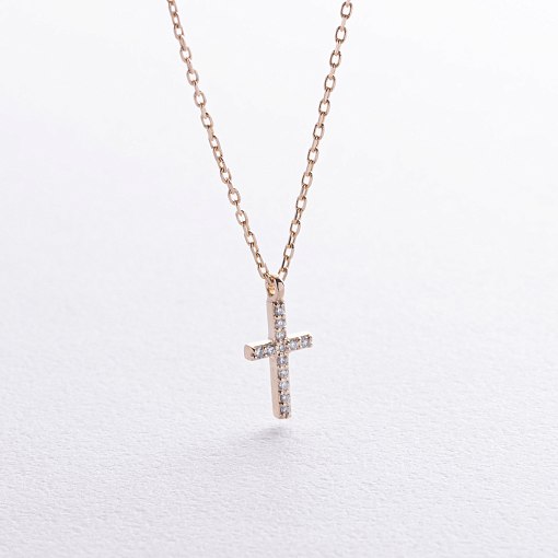 Колье "Крестик" в желтом золоте (бриллианты) колб0132м