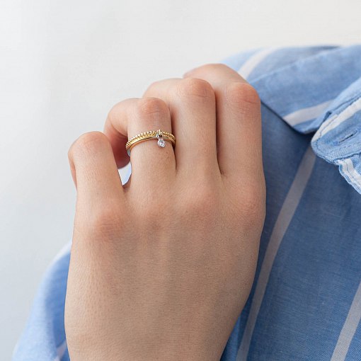 Каблучка з фіанітом в жовтому золоті к06638 2