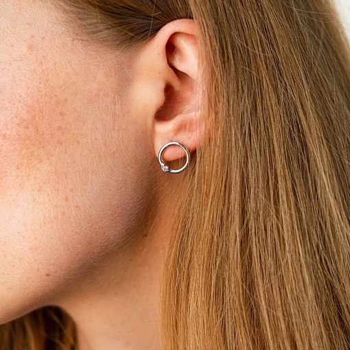 Серьги - пусеты "Удача" в белом золоте (фианиты) с06915 2