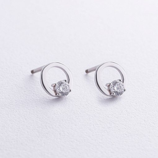 Серьги - пусеты "Круговорот" с фианитами (белое золото) с08785