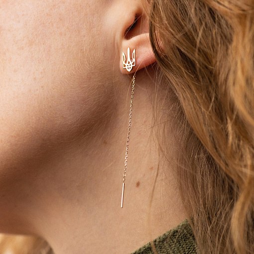 Серьги - протяжки "Герб Украины - Тризуб" (красное золото) с08093 4