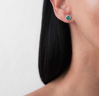 Золоті сережки-пусети Крапочки з оніксом с06298 №3