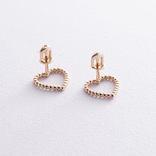 Серьги - пусеты "Сердечки" в желтом золоте с08444 3