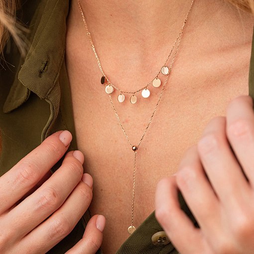 Двойное колье - галстук "Монетки" в красном золоте кол02284 6