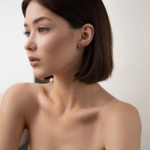 Серьги - клаймберы "Веточки" в красном золоте с07581 2