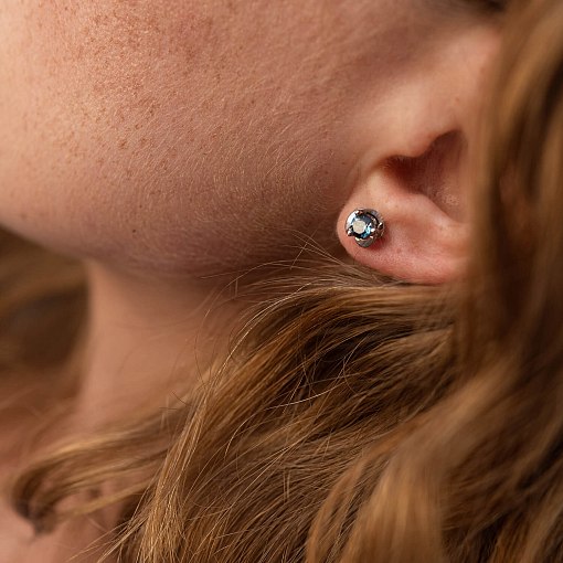 Золотые серьги - пусеты (топаз "Лондон голубой") с02405 2