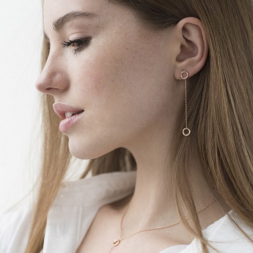 Серьги "Кружочки" на цепочке в красном золоте с07271 3