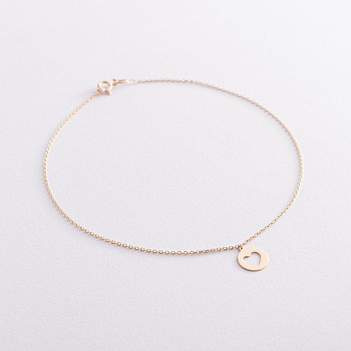 Золотой браслет "Сердечко" на ногу б04792