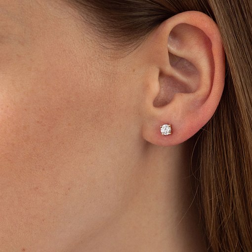 Серьги - пусеты в желтом золоте (фианиты) с08637 2