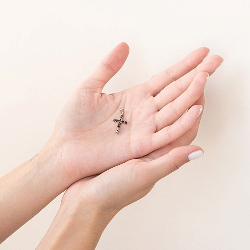 Золотой крестик с черными фианитами п03563 2