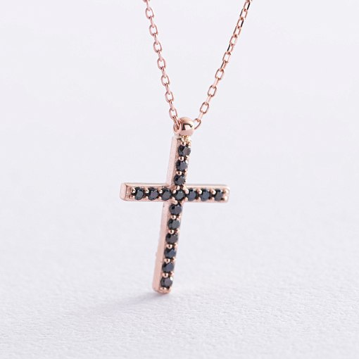 Золоте кольє з хрестиком (чорні та білі фіаніти) кол00807