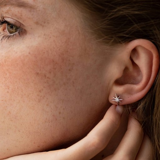 Золотые серьги - пусеты "Звезды метеориты" с фианитами с08596 5