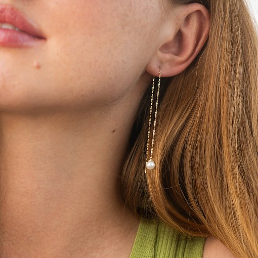 Серьги - протяжки с жемчугом (желтое золото) с09071 3