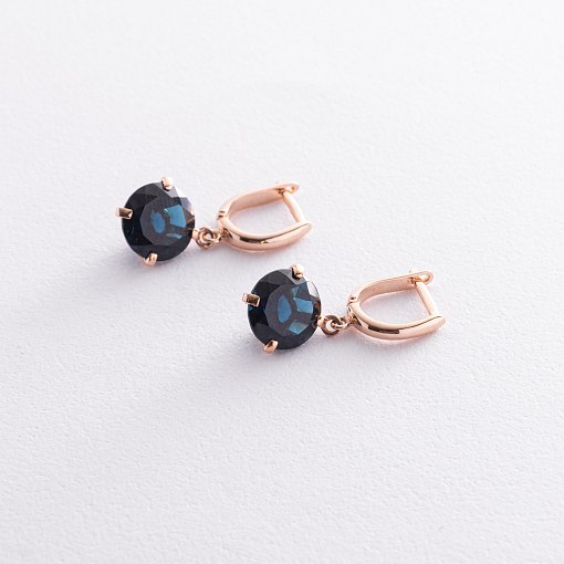 Золотые серьги "Влечение" с синт. топазом с08573 5