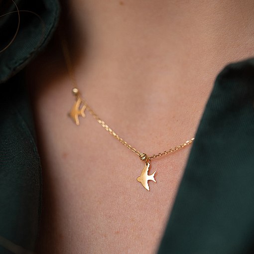 Колье "Ласточки" в желтом золоте кол02022 6