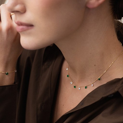 Колье в желтом золоте (зеленые и белые фианиты) кол02308 4