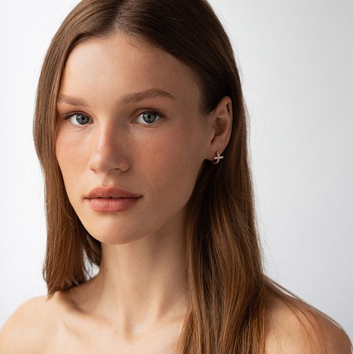 Серьги - кольца "Крестики" с фианитами (красное золото) с09195 5