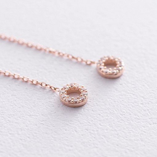 Серьги - пусеты "Кружочки" в красном золоте (фианиты) с07270 2