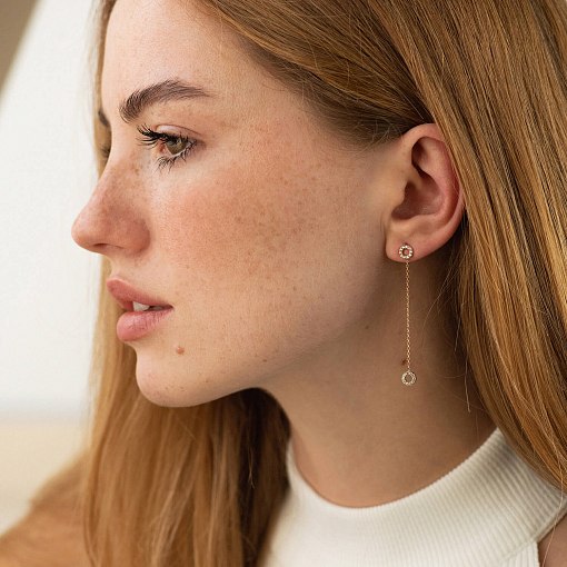 Серьги - пусеты "Кружочки" в красном золоте (фианиты) с07270 3