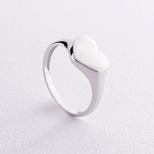 Кольцо "Сердечко" в белом золоте (возможна гравировка) к07572 2